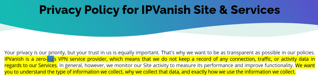 IPVanish privacy policy