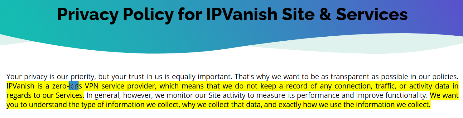 IPVanish privacy policy