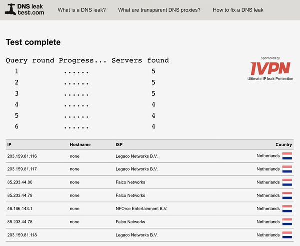 ExpressVPN DNS Leak Test result