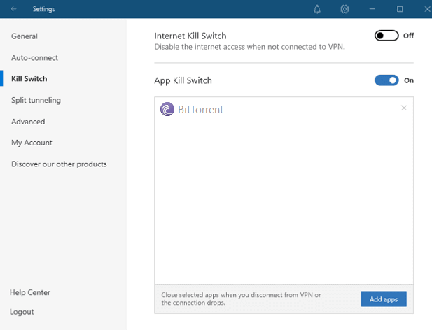NordVPN App Kill feature