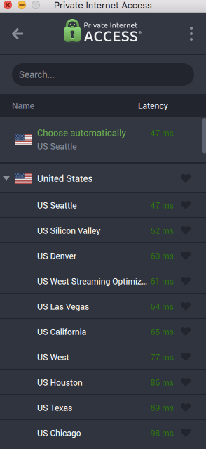 Private Internet Access server list