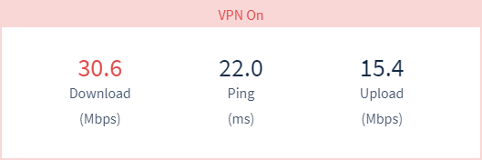 Speed test information with HideMyAss VPN on